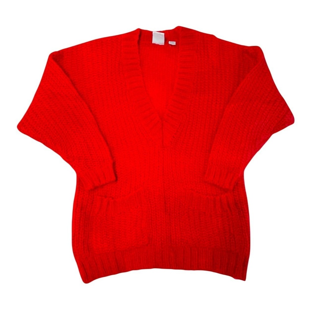 Mixed Blues Mohair Sweater Womens Small Red Vintage Oversized‎ Fuzzy V-Neck Knit